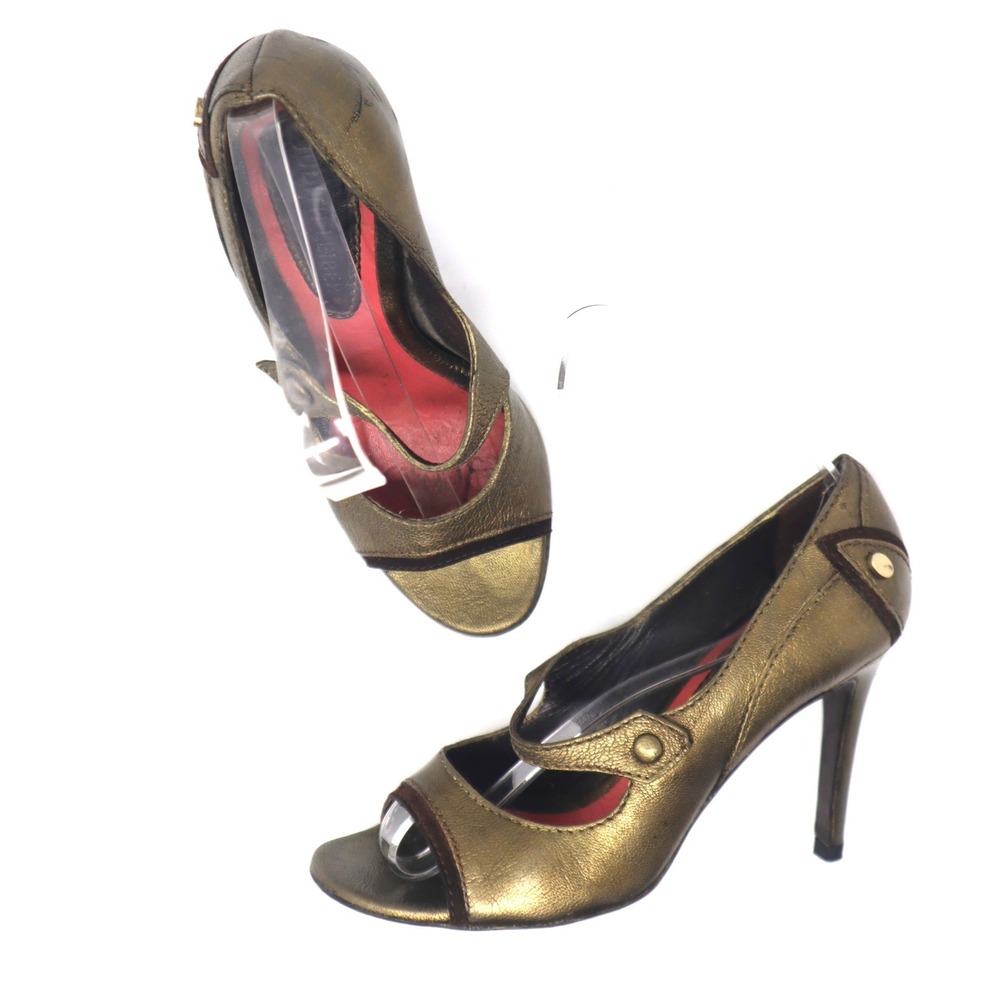 Bronze Heels 6.5 Judith Leiber Women Metallic Leather Mary Jane Stiletto Italy